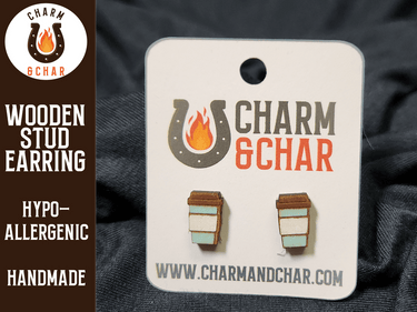 Coffee Cup Wood Stud Earrings - Coffee Fashion Earring - Stud Earring - Charm and Char